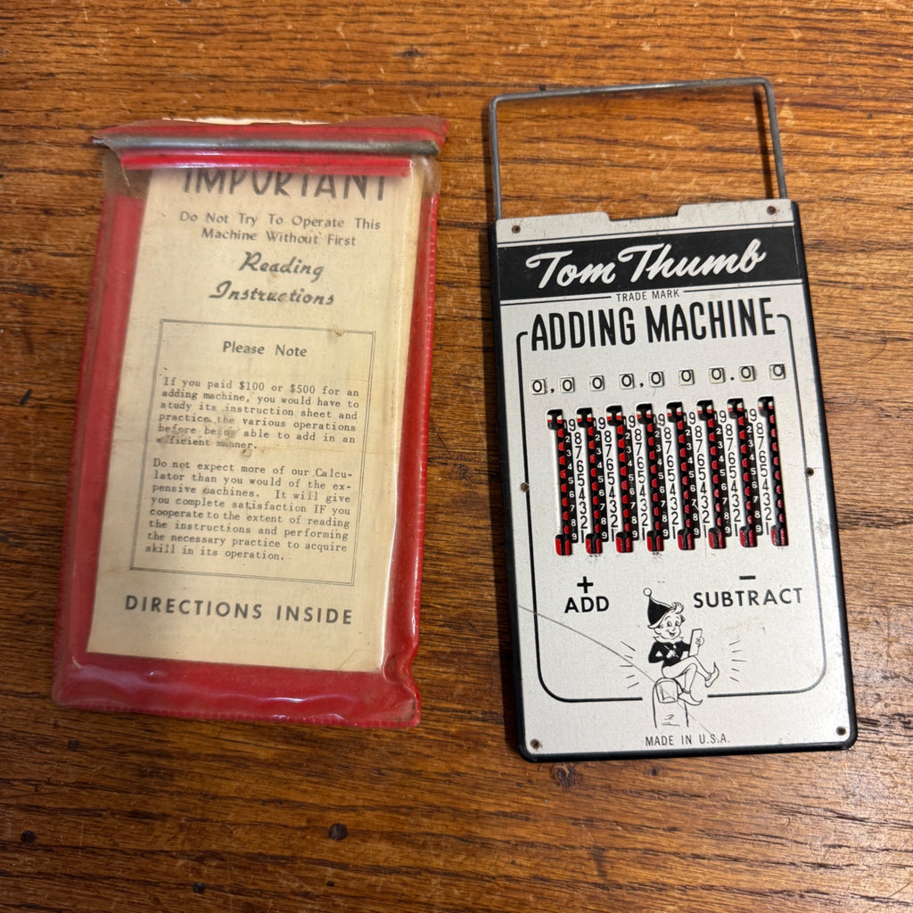 Vintage Tom Thumb Adding Machine Mechanical Calculator Complete Made in USA