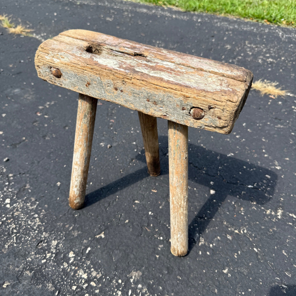 Antique Primitive 19th c. Milking Stool Farm Dairy Wooden AAFA Farmhouse 3-Leg 1800s Decor