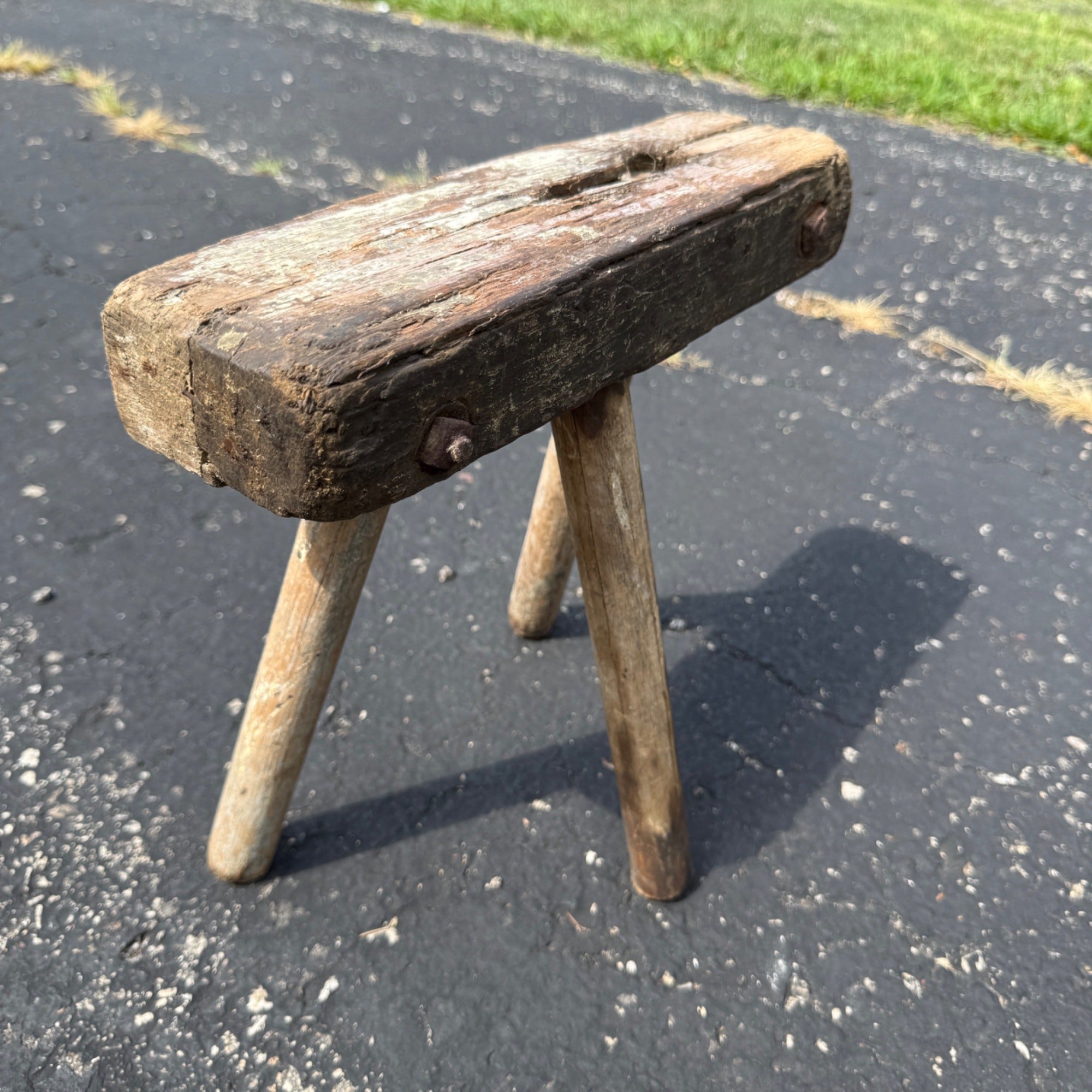 Antique Primitive 19th c. Milking Stool Farm Dairy Wooden AAFA Farmhouse 3-Leg 1800s Decor