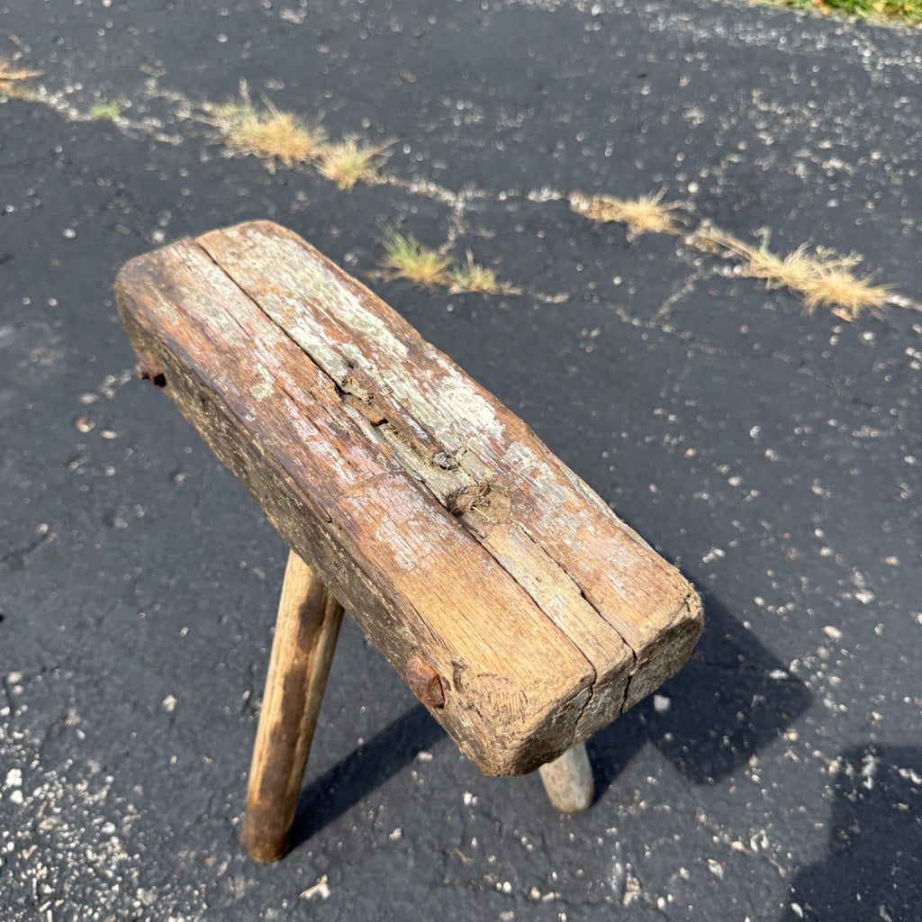 Antique Primitive 19th c. Milking Stool Farm Dairy Wooden AAFA Farmhouse 3-Leg 1800s Decor