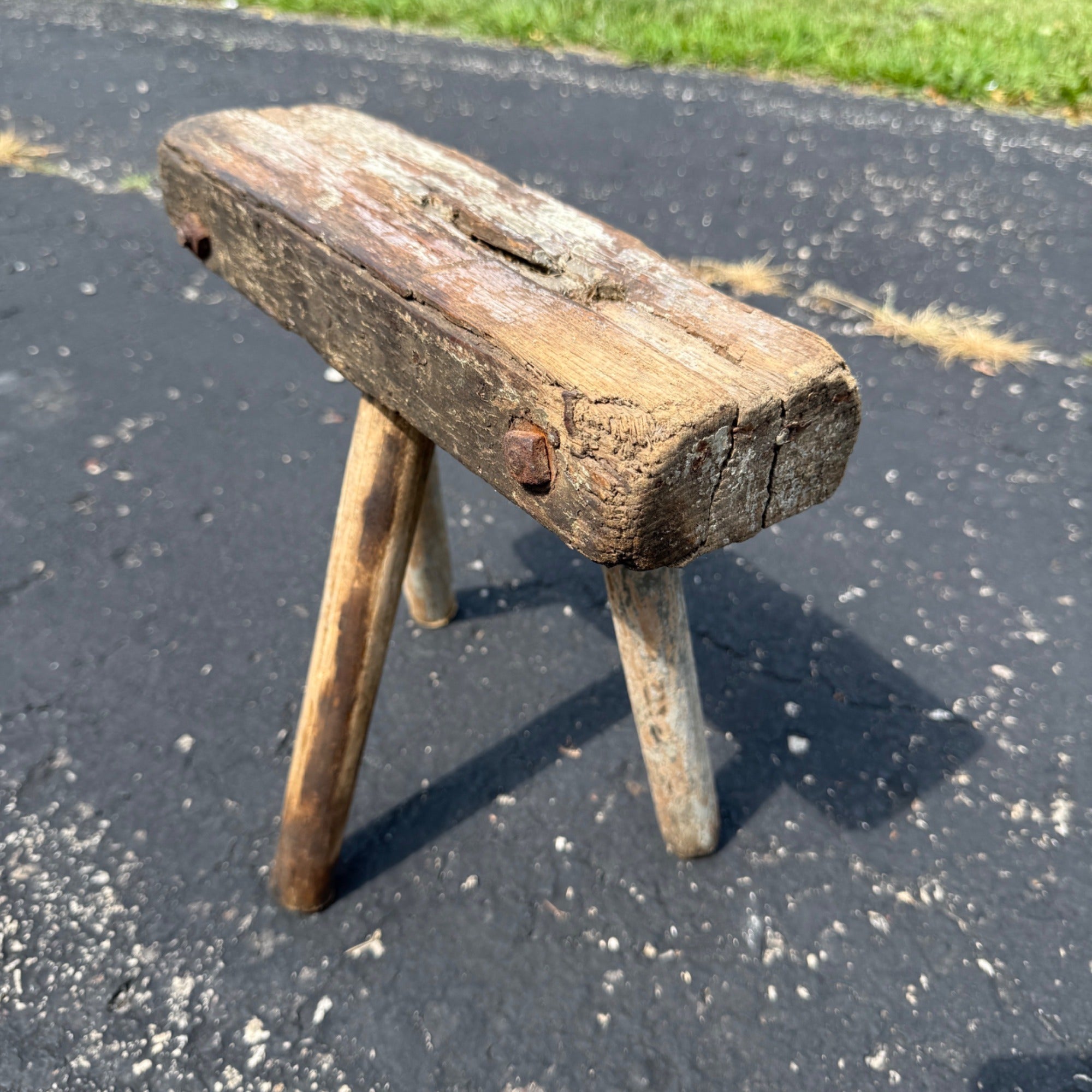 Antique Primitive 19th c. Milking Stool Farm Dairy Wooden AAFA Farmhouse 3-Leg 1800s Decor
