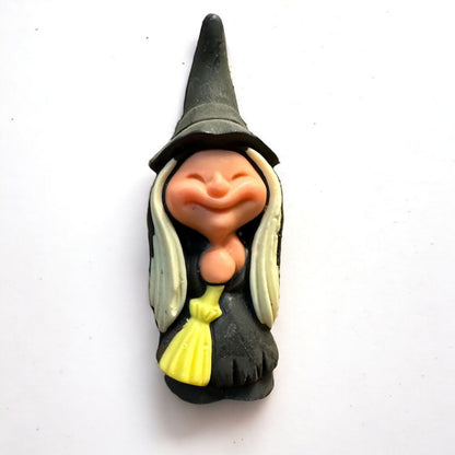 Vintage 1970s Smiling Witch w/ Broom Gurley Halloween 6" Wax Candle