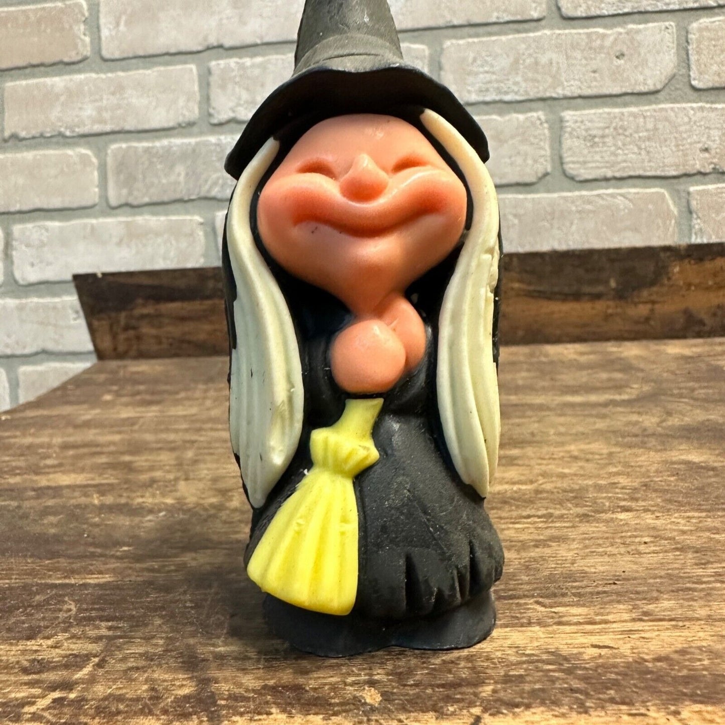 Vintage 1970s Smiling Witch w/ Broom Gurley Halloween 6" Wax Candle