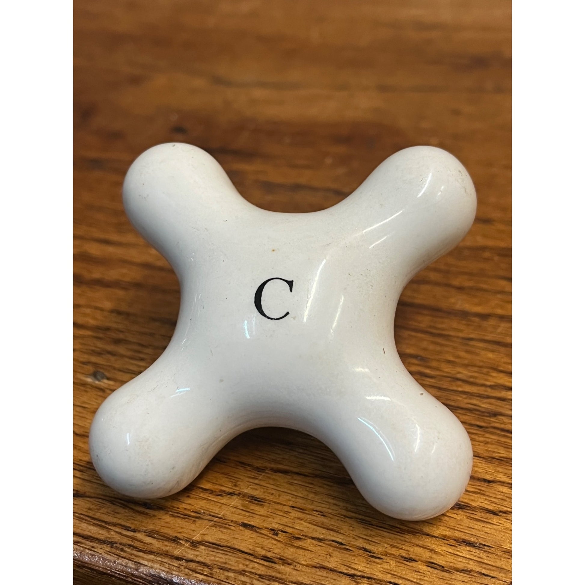 Vintage White Porcelain Faucet Cross Handle Knob Only - C COLD - 3"x3"