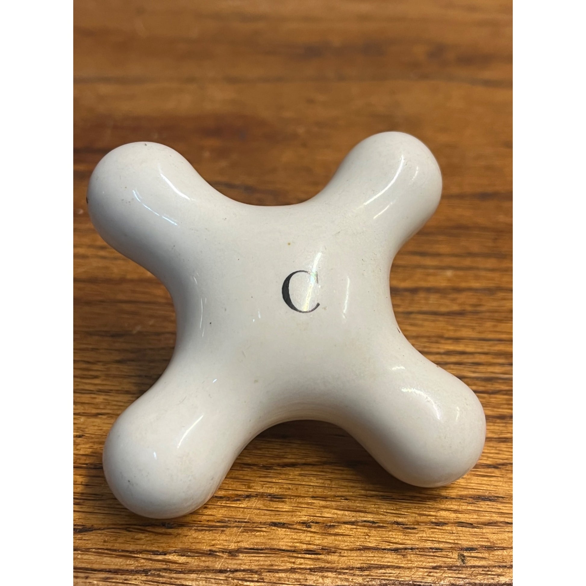 Vintage White Porcelain Faucet Cross Handle Knob Only - C COLD - 3"x3"
