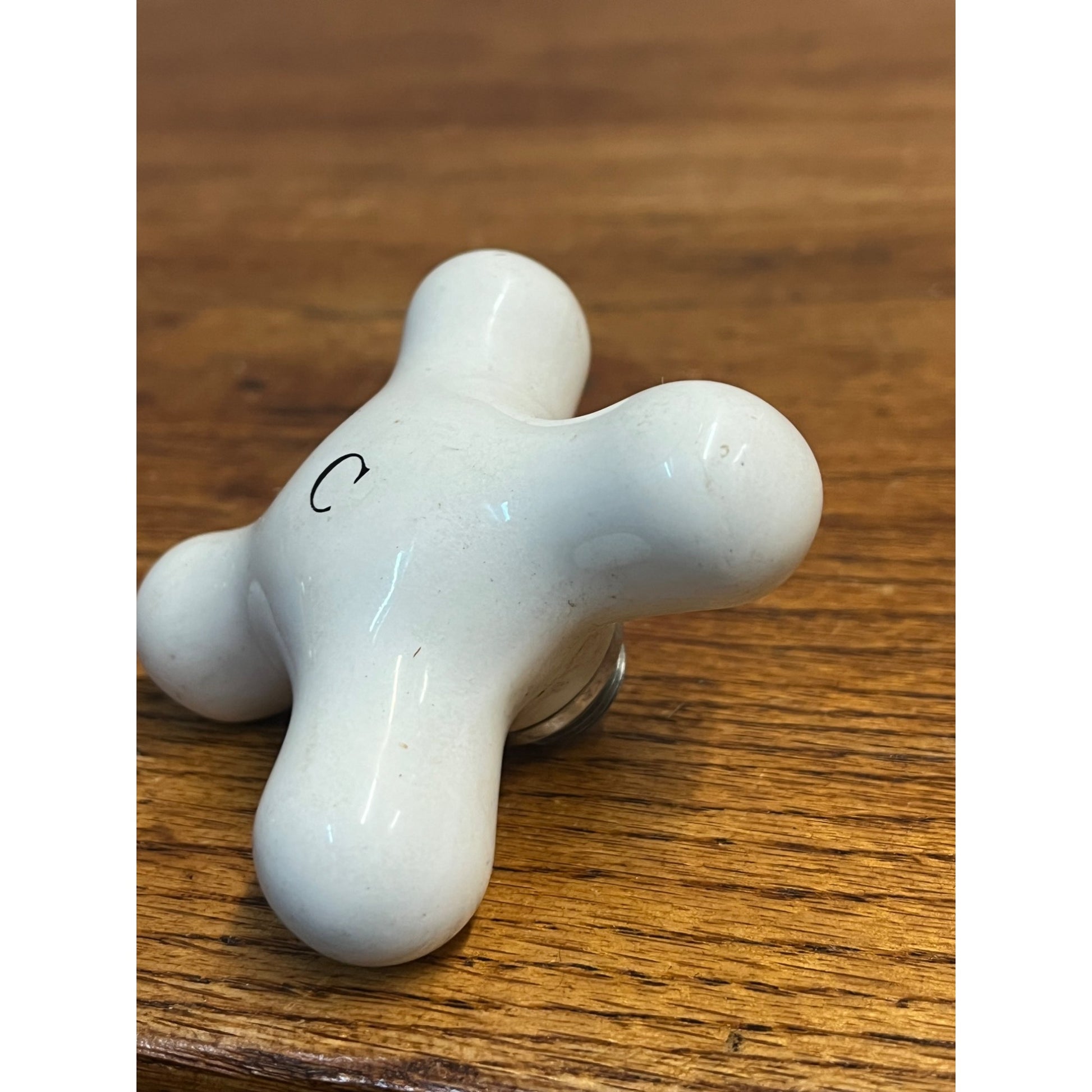 Vintage White Porcelain Faucet Cross Handle Knob Only - C COLD - 3"x3"
