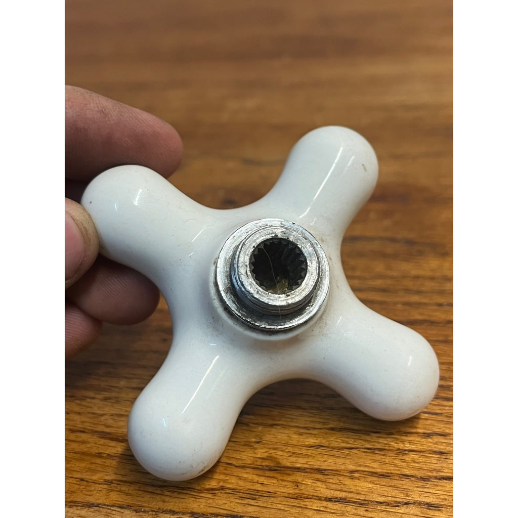 Vintage White Porcelain Faucet Cross Handle Knob Only - C COLD - 3"x3"
