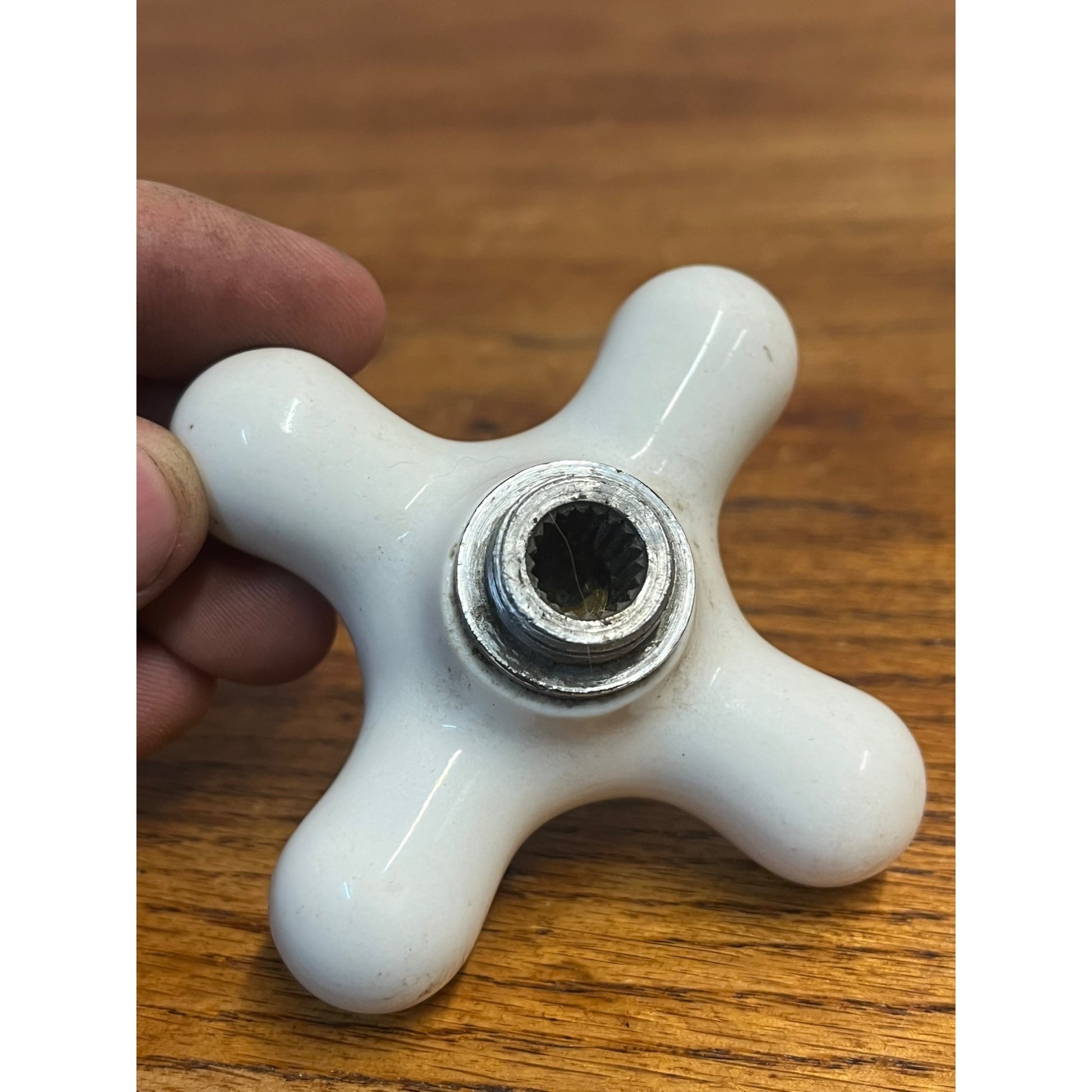 Vintage White Porcelain Faucet Cross Handle Knob Only - C COLD - 3"x3"