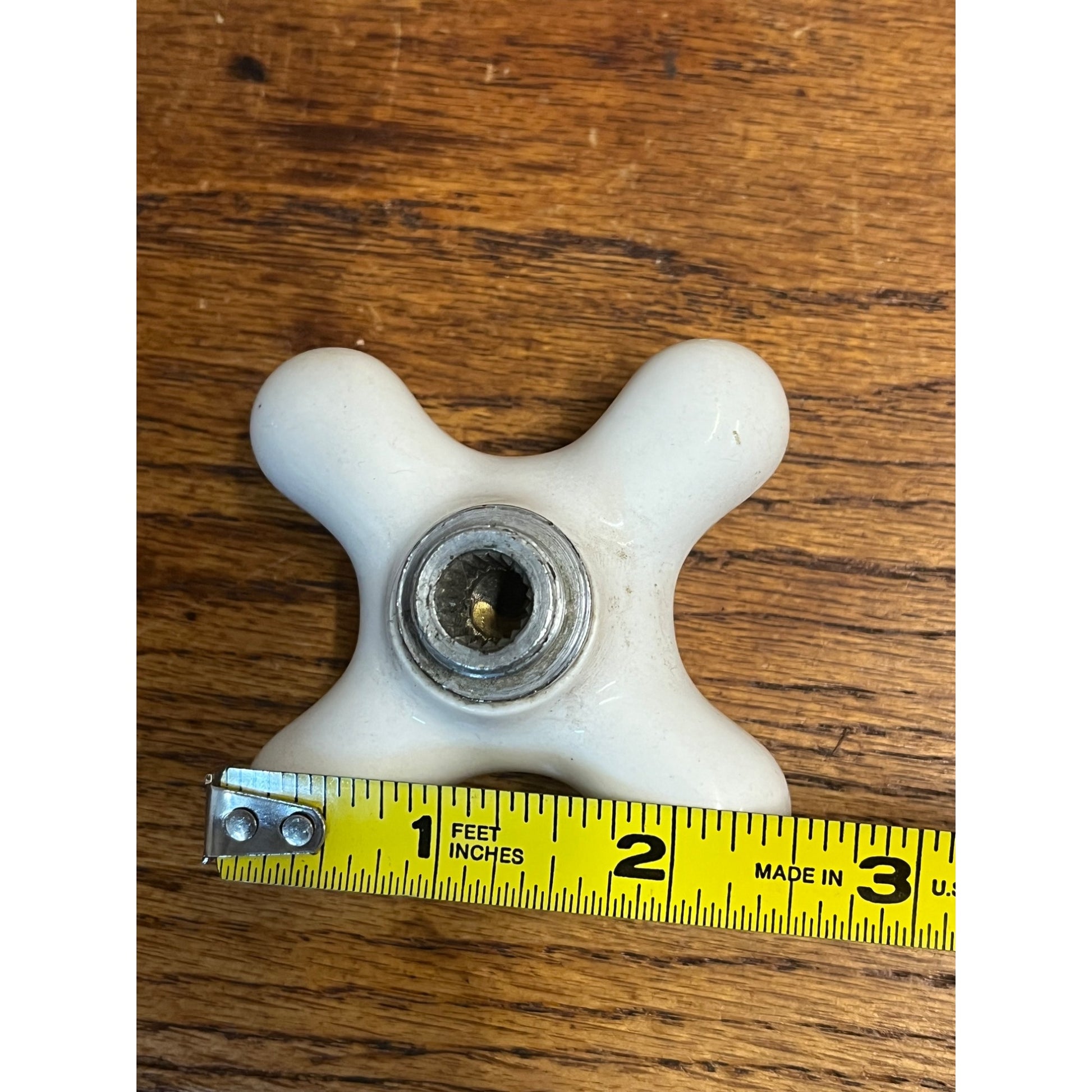 Vintage White Porcelain Faucet Cross Handle Knob Only - C COLD - 3"x3"