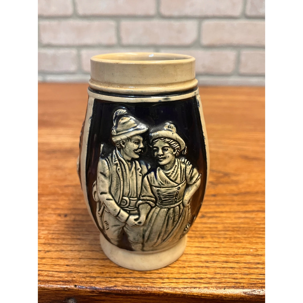 Vintage West Germany Cobalt Relief Beer Mug German Courting Couple 1/4L Stein