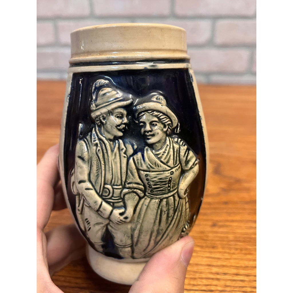 Vintage West Germany Cobalt Relief Beer Mug German Courting Couple 1/4L Stein
