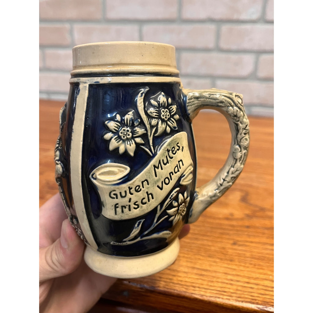 Vintage West Germany Cobalt Relief Beer Mug German Courting Couple 1/4L Stein