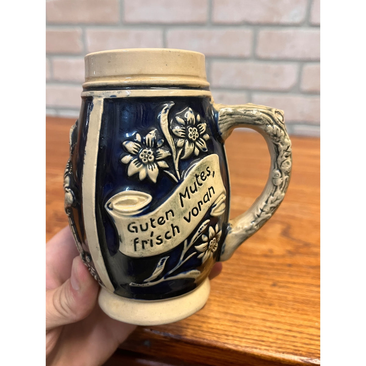 Vintage West Germany Cobalt Relief Beer Mug German Courting Couple 1/4L Stein