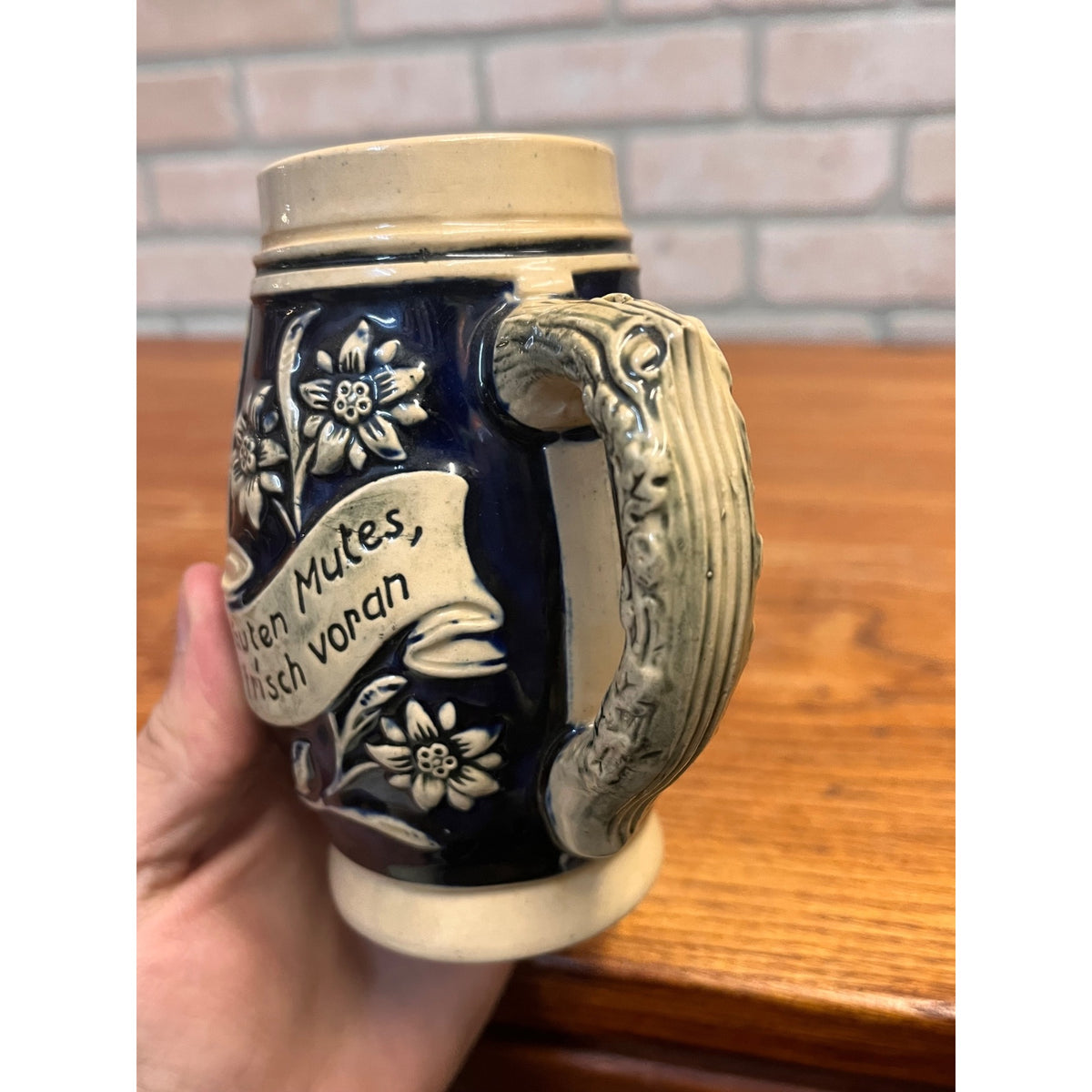 Vintage West Germany Cobalt Relief Beer Mug German Courting Couple 1/4L Stein