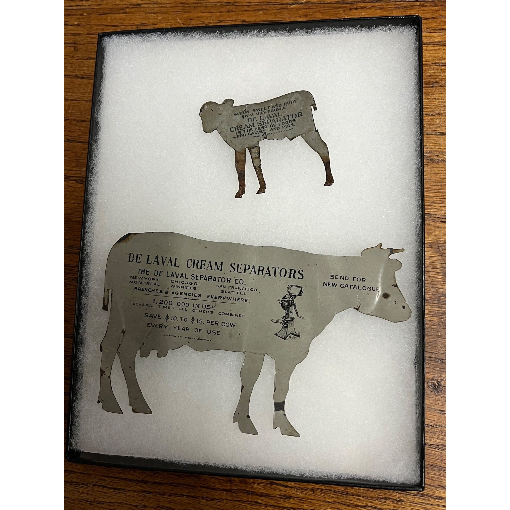 Vintage DeLaval Cream Separator Holstein Cow & Calf Tin Diecut Signs