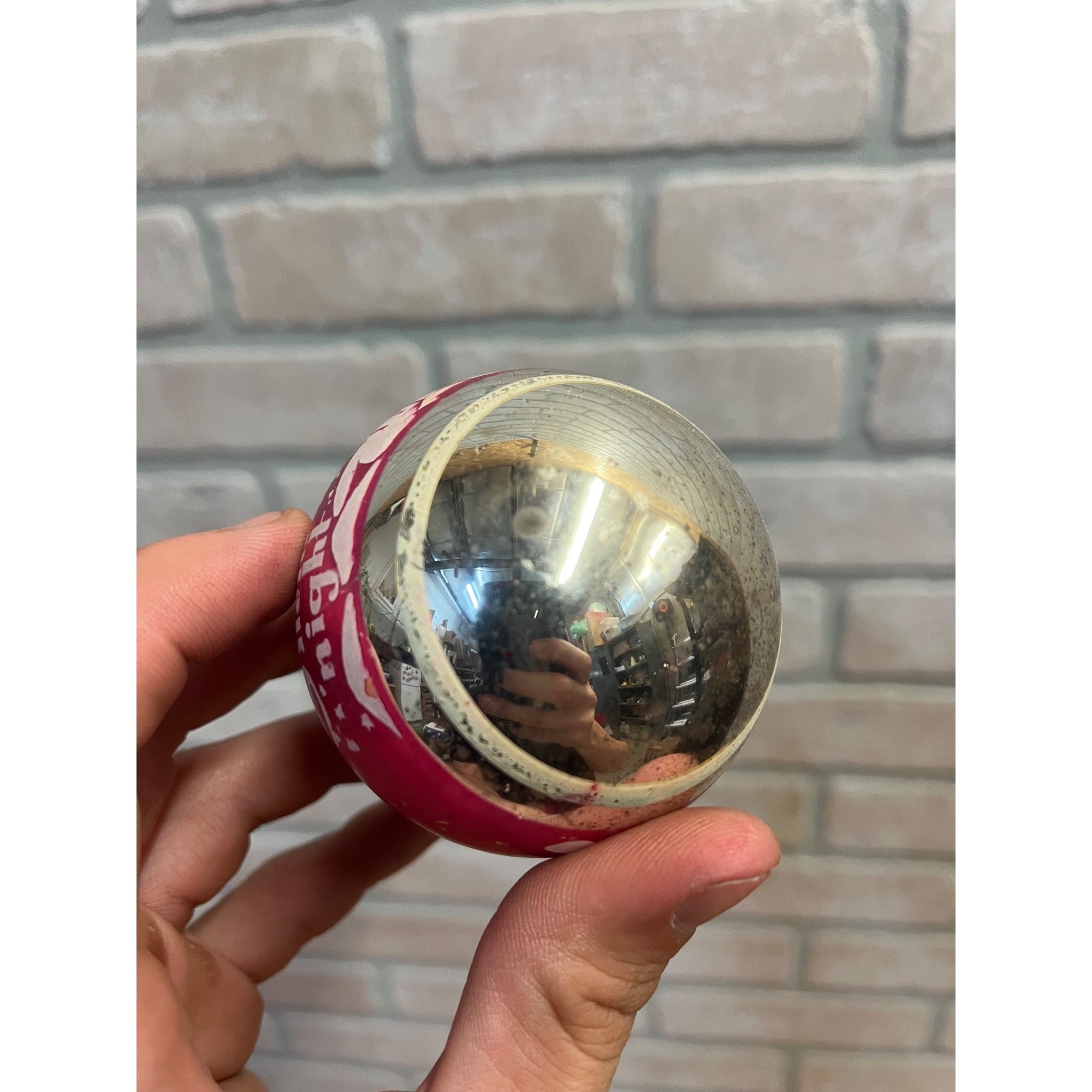 Vintage Shiny Brite Silent Night Church Stenciled Mercury Glass Ornament 2.5"