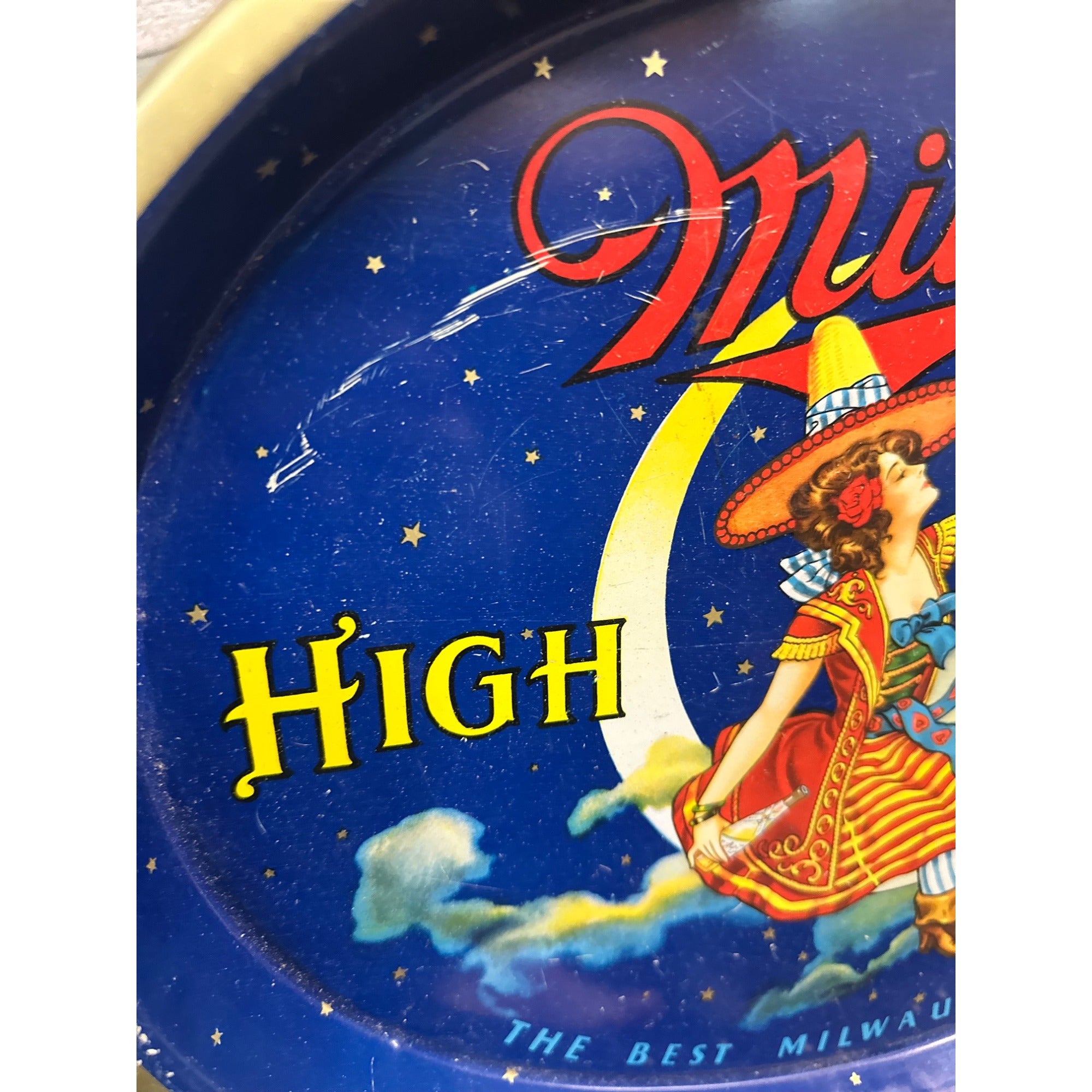 Vintage 1940s Miller High Life Beer Girl On The Moon Oval Tray Milwaukee Wis