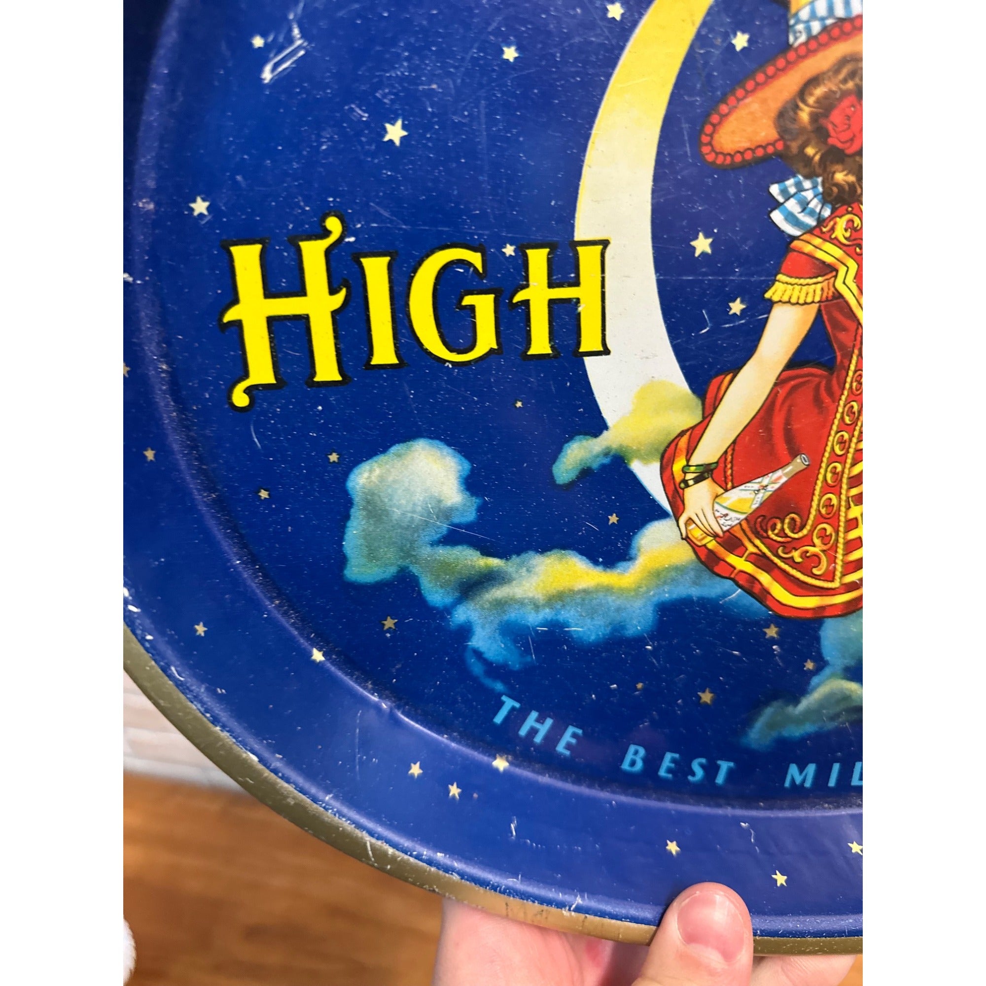 Vintage 1940s Miller High Life Beer Girl On The Moon Oval Tray Milwaukee Wis