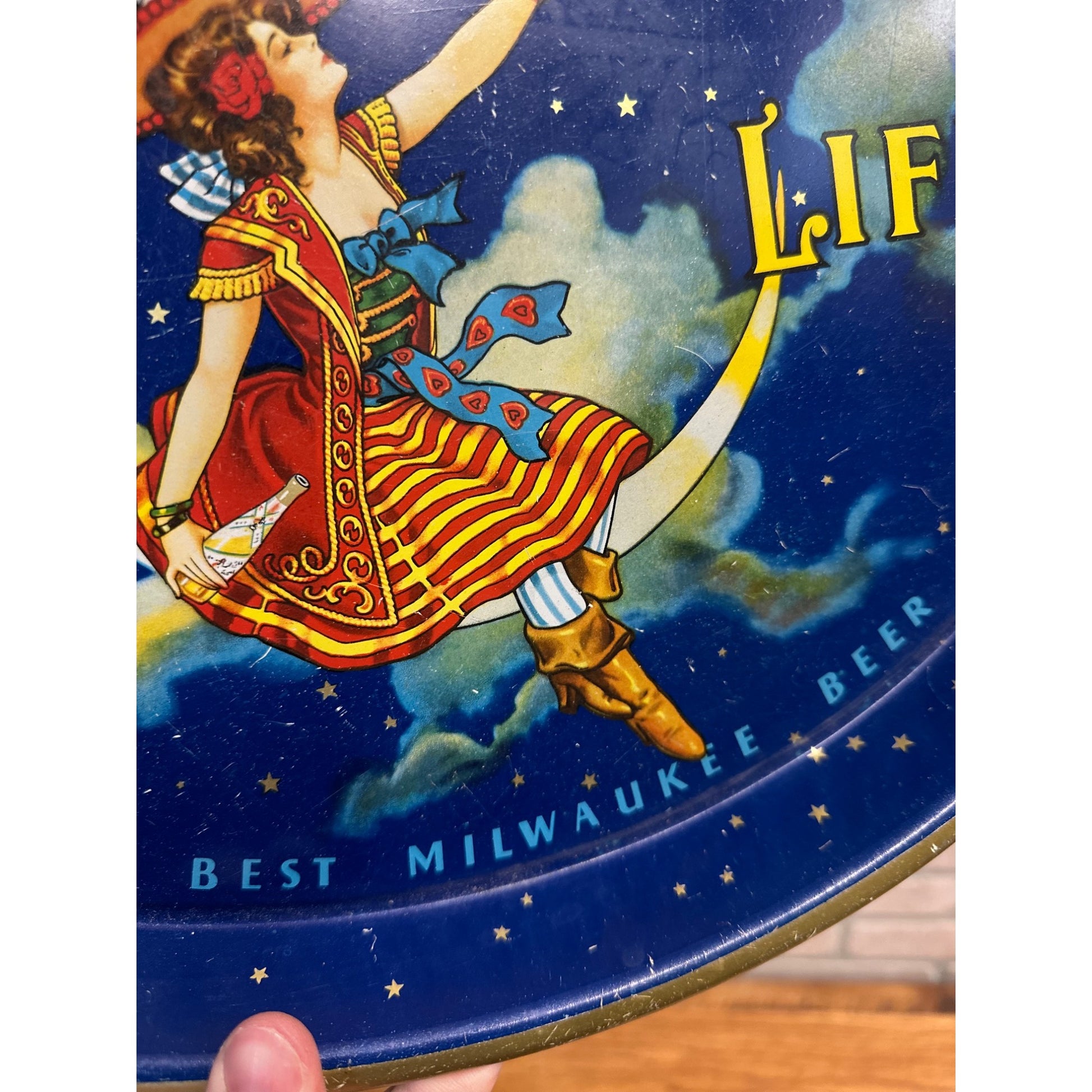 Vintage 1940s Miller High Life Beer Girl On The Moon Oval Tray Milwaukee Wis