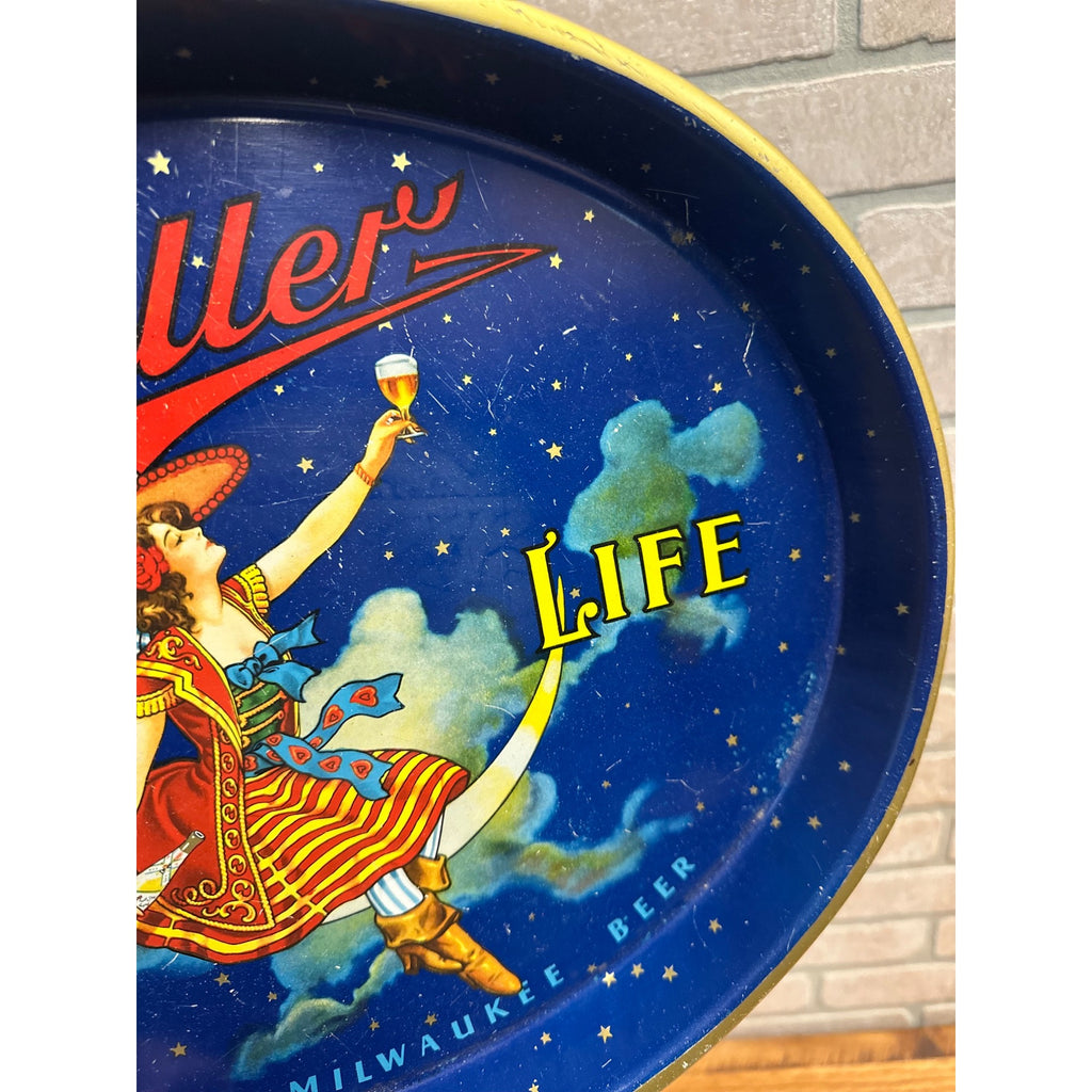 Vintage 1940s Miller High Life Beer Girl On The Moon Oval Tray Milwaukee Wis
