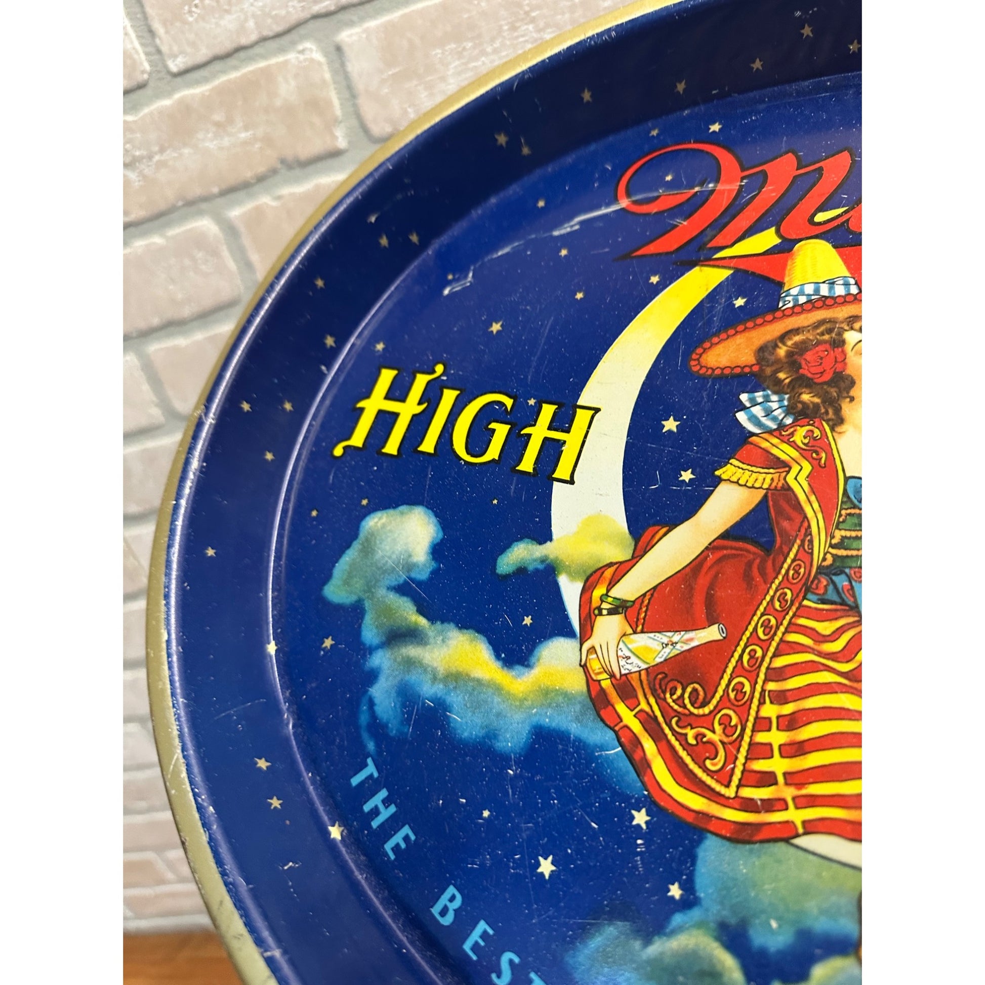 Vintage 1940s Miller High Life Beer Girl On The Moon Oval Tray Milwaukee Wis