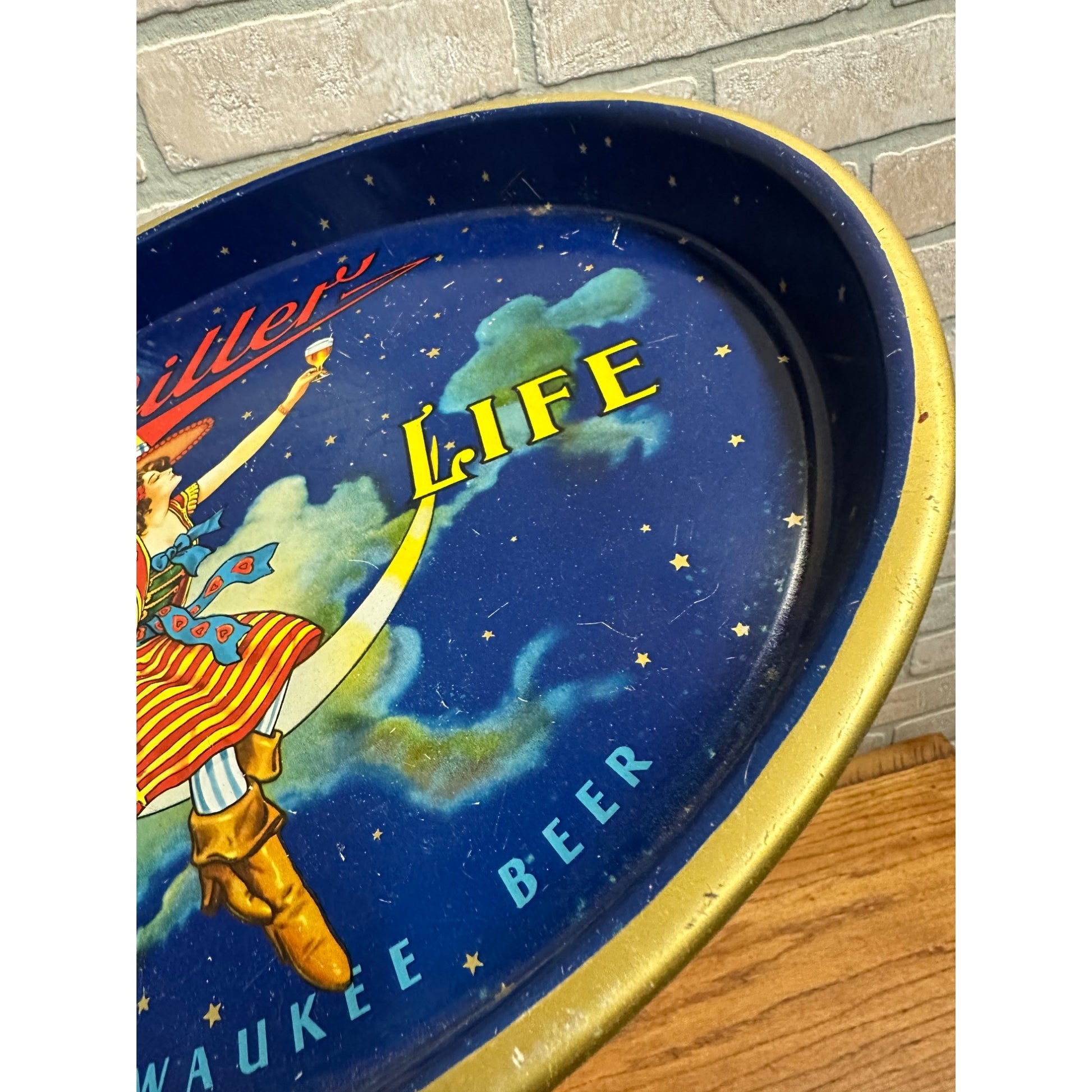 Vintage 1940s Miller High Life Beer Girl On The Moon Oval Tray Milwaukee Wis