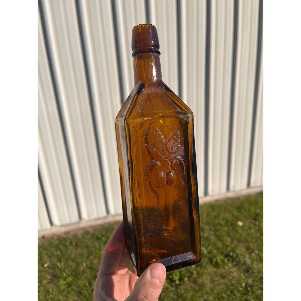 Antique Doyles Hop Bitters 1872 Amber Embossed Apothecary Medicine Bottle MINT