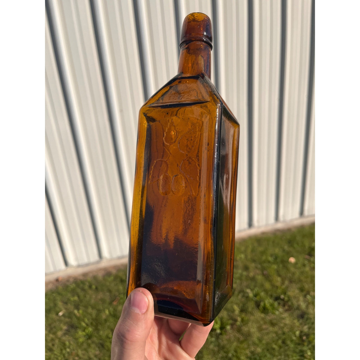 Antique Doyles Hop Bitters 1872 Amber Embossed Apothecary Medicine Bottle MINT