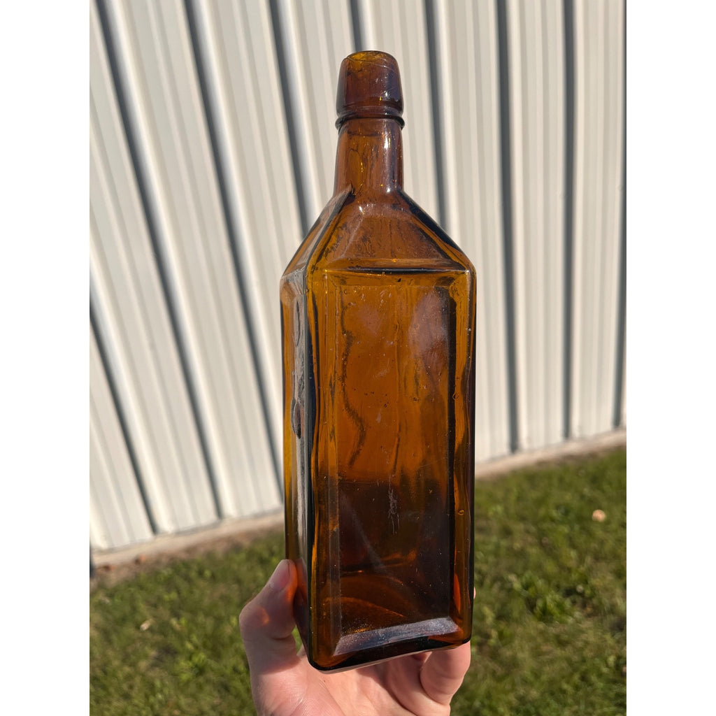 Antique Doyles Hop Bitters 1872 Amber Embossed Apothecary Medicine Bottle MINT