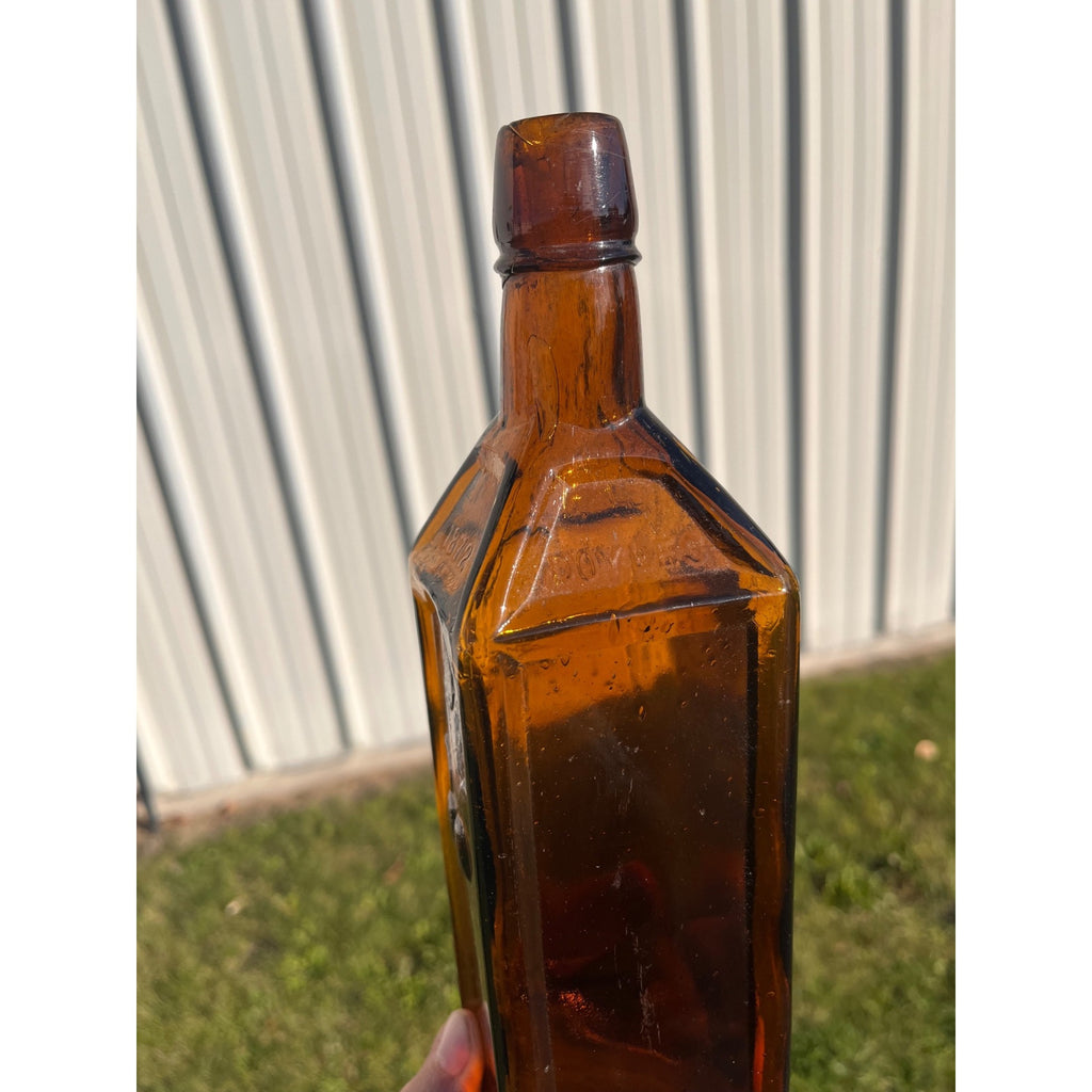 Antique Doyles Hop Bitters 1872 Amber Embossed Apothecary Medicine Bottle MINT