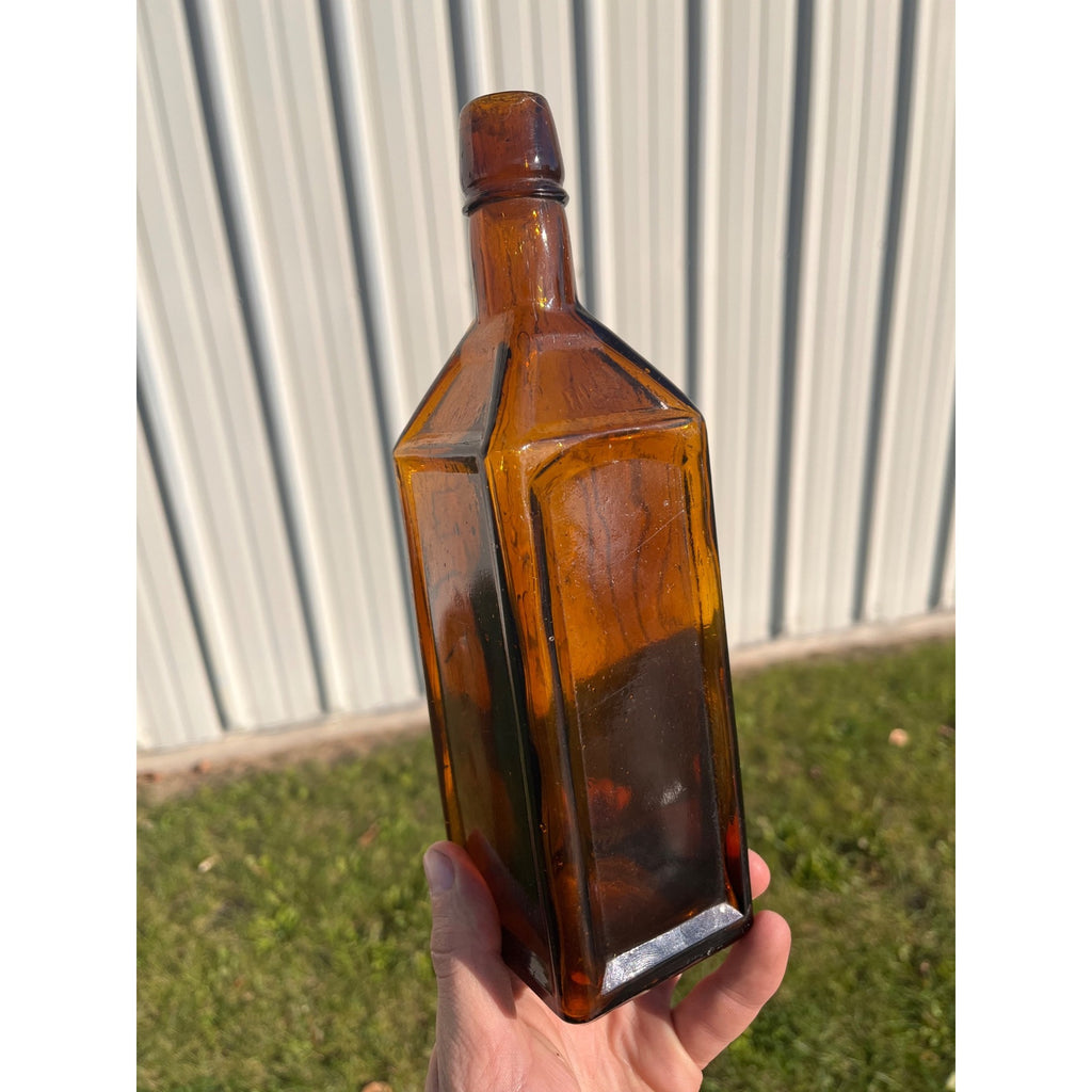 Antique Doyles Hop Bitters 1872 Amber Embossed Apothecary Medicine Bottle MINT