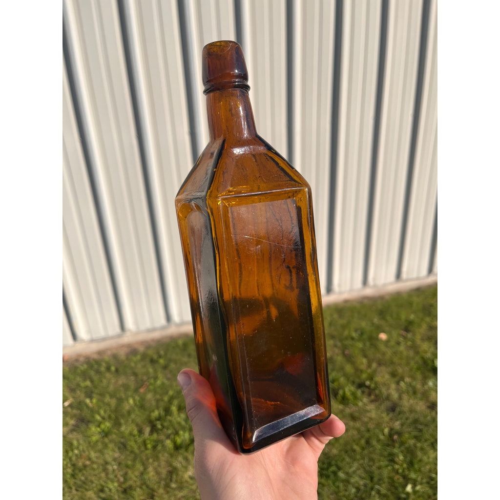 Antique Doyles Hop Bitters 1872 Amber Embossed Apothecary Medicine Bottle MINT