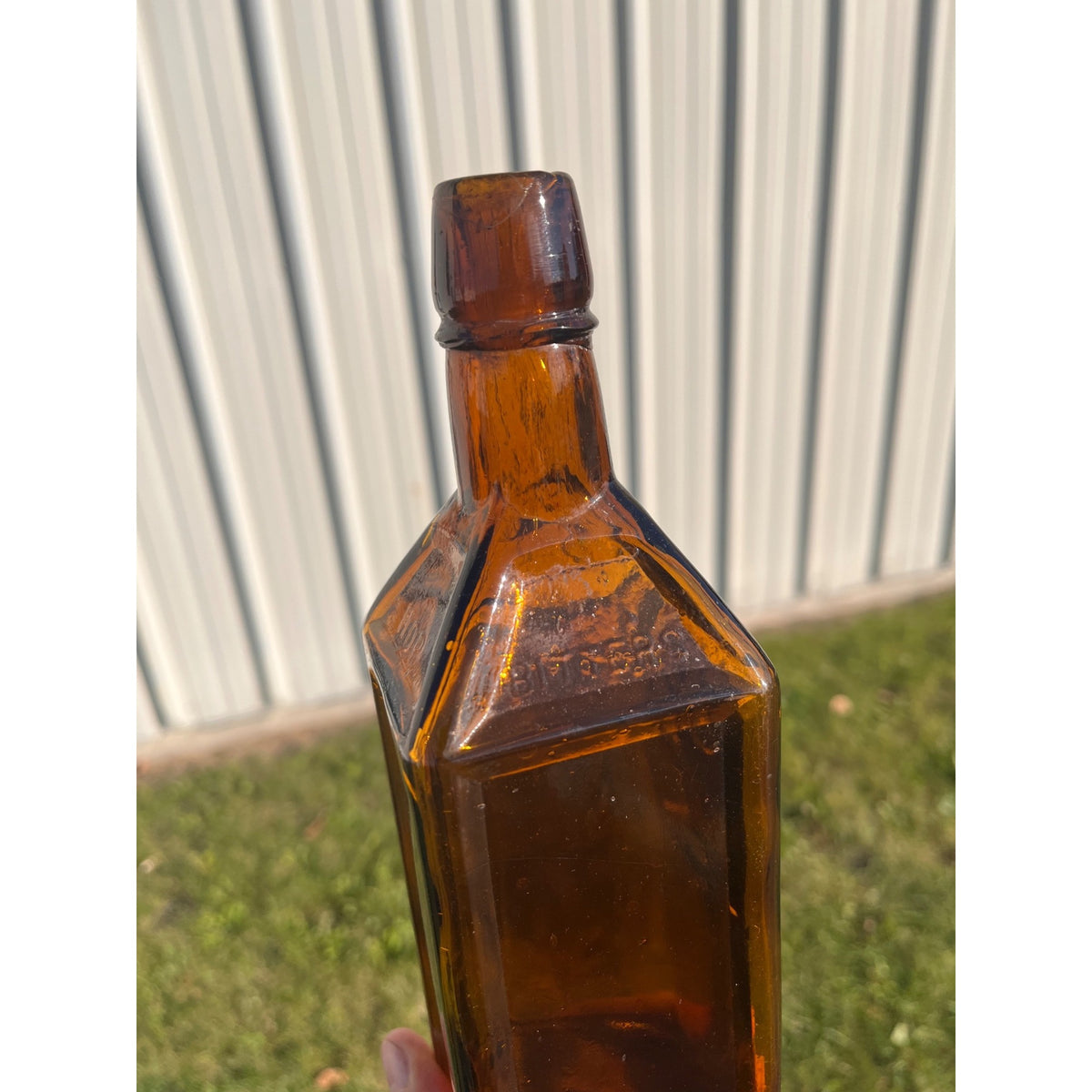 Antique Doyles Hop Bitters 1872 Amber Embossed Apothecary Medicine Bottle MINT