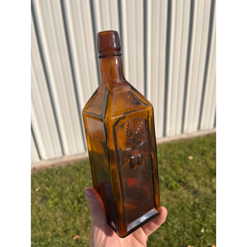Antique Doyles Hop Bitters 1872 Amber Embossed Apothecary Medicine Bottle MINT
