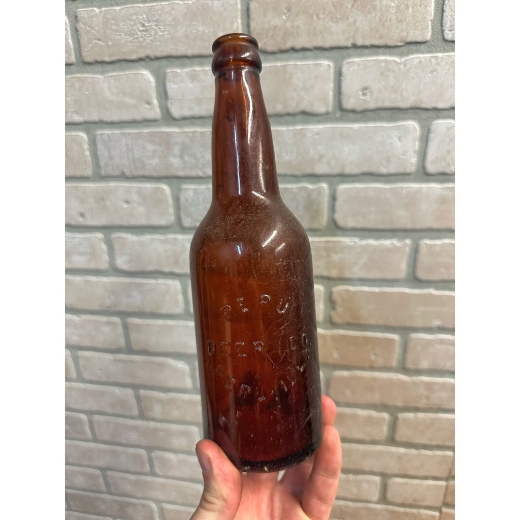 Vintage Peru Brewing Co. Beer Bottle 12oz Amber Brown Embossed Illinois ILL