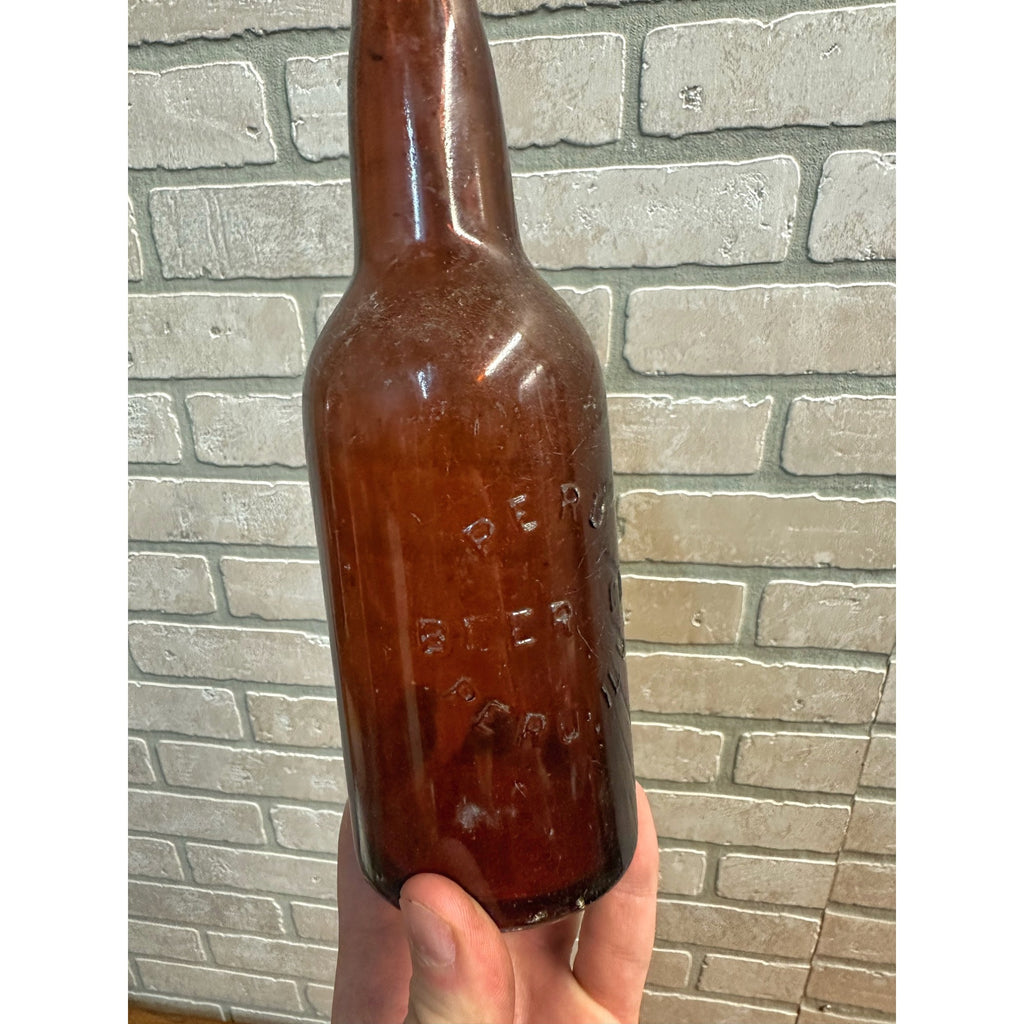 Vintage Peru Brewing Co. Beer Bottle 12oz Amber Brown Embossed Illinois ILL
