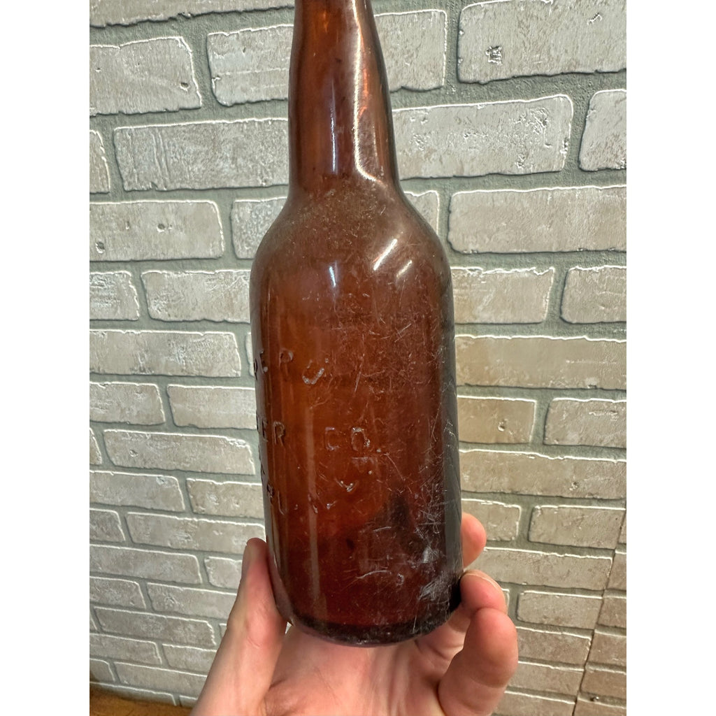 Vintage Peru Brewing Co. Beer Bottle 12oz Amber Brown Embossed Illinois ILL