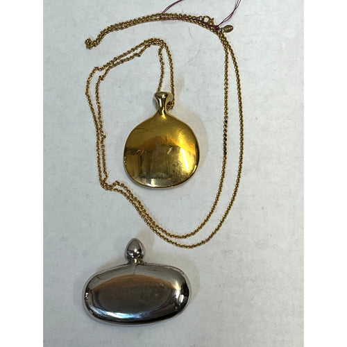 Vintage Monet Gold Tone Modernist Pendant Necklace + Silver Perfume Flask