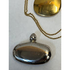 Vintage Monet Gold Tone Modernist Pendant Necklace + Silver Perfume Flask