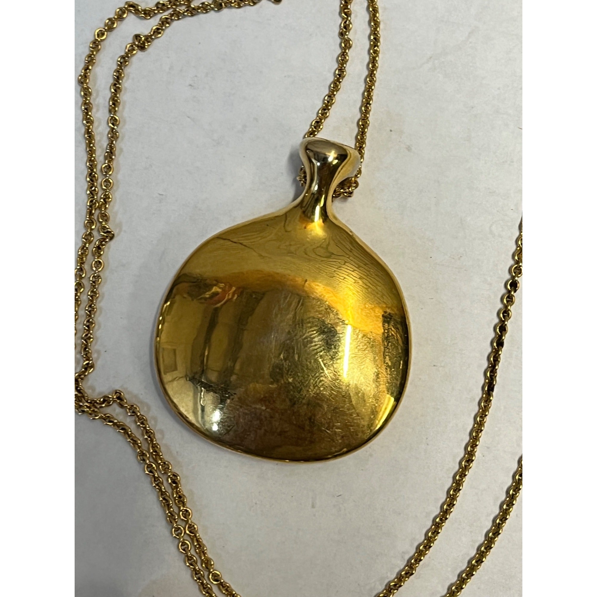 Vintage Monet Gold Tone Modernist Pendant Necklace + Silver Perfume Flask