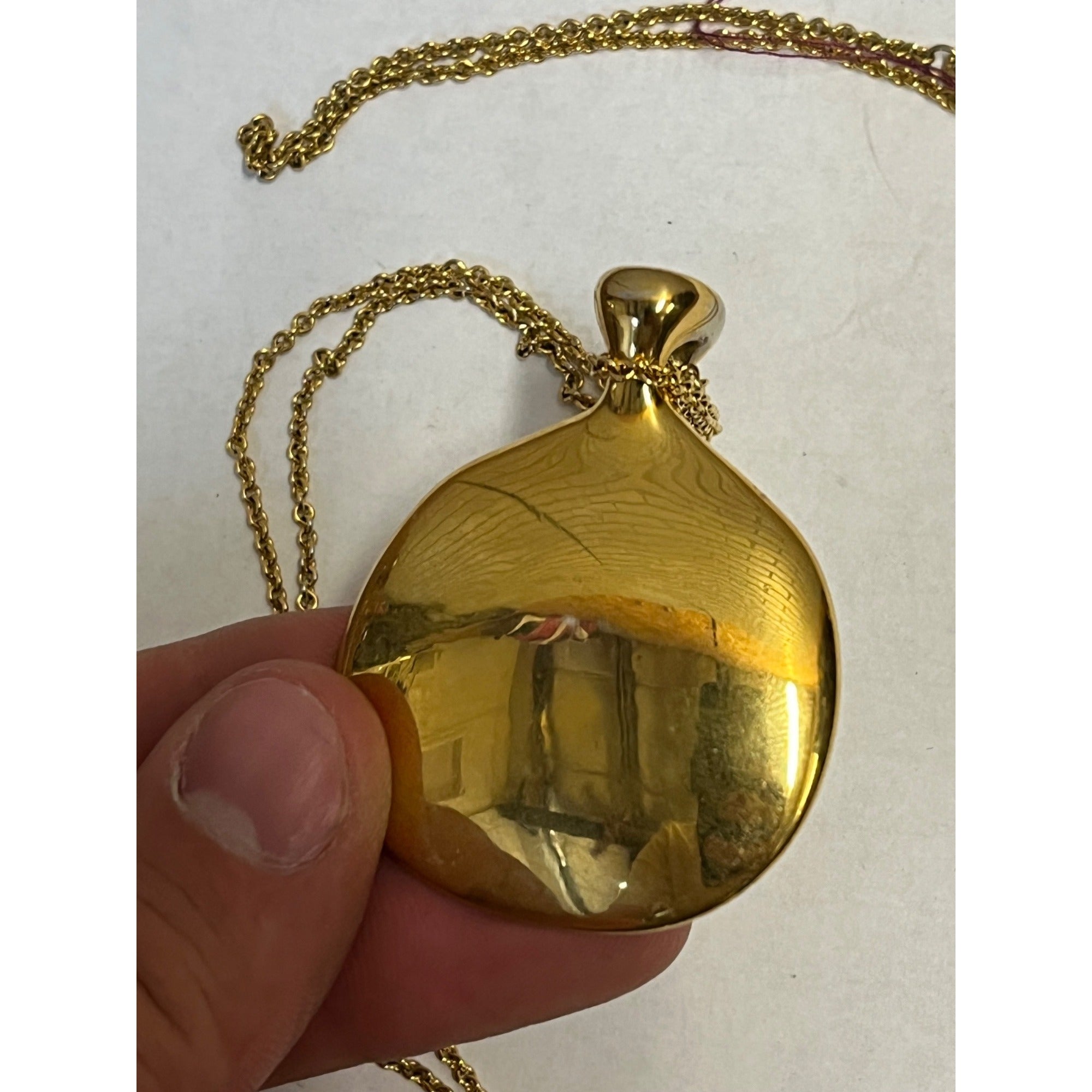 Vintage Monet Gold Tone Modernist Pendant Necklace + Silver Perfume Flask