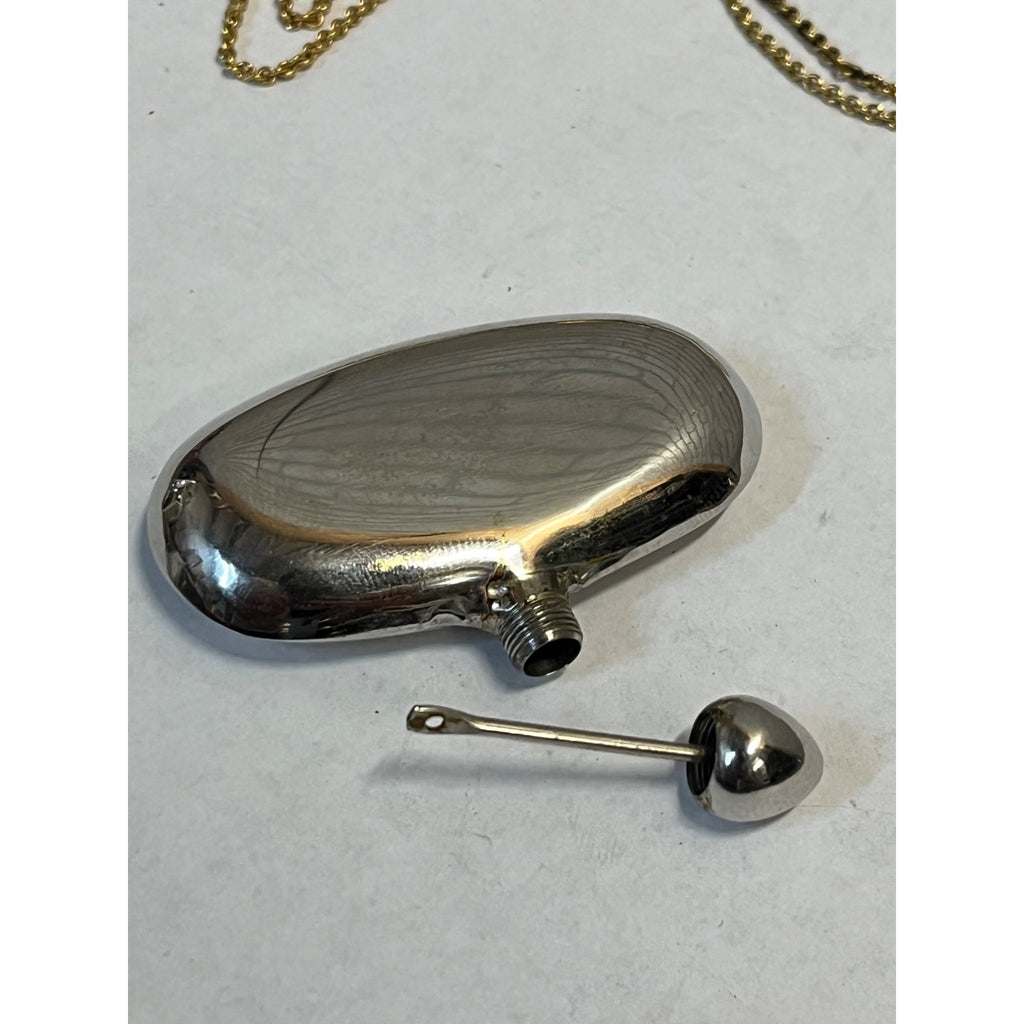 Vintage Monet Gold Tone Modernist Pendant Necklace + Silver Perfume Flask