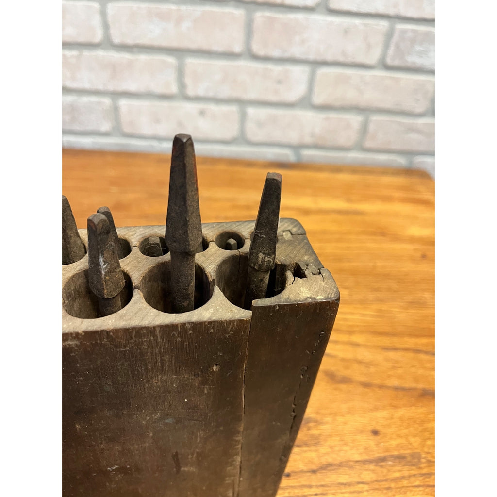 Antique Vintage Auger Bit Braces Case w/ 12 Bits Carpenter Woodworkign Tools