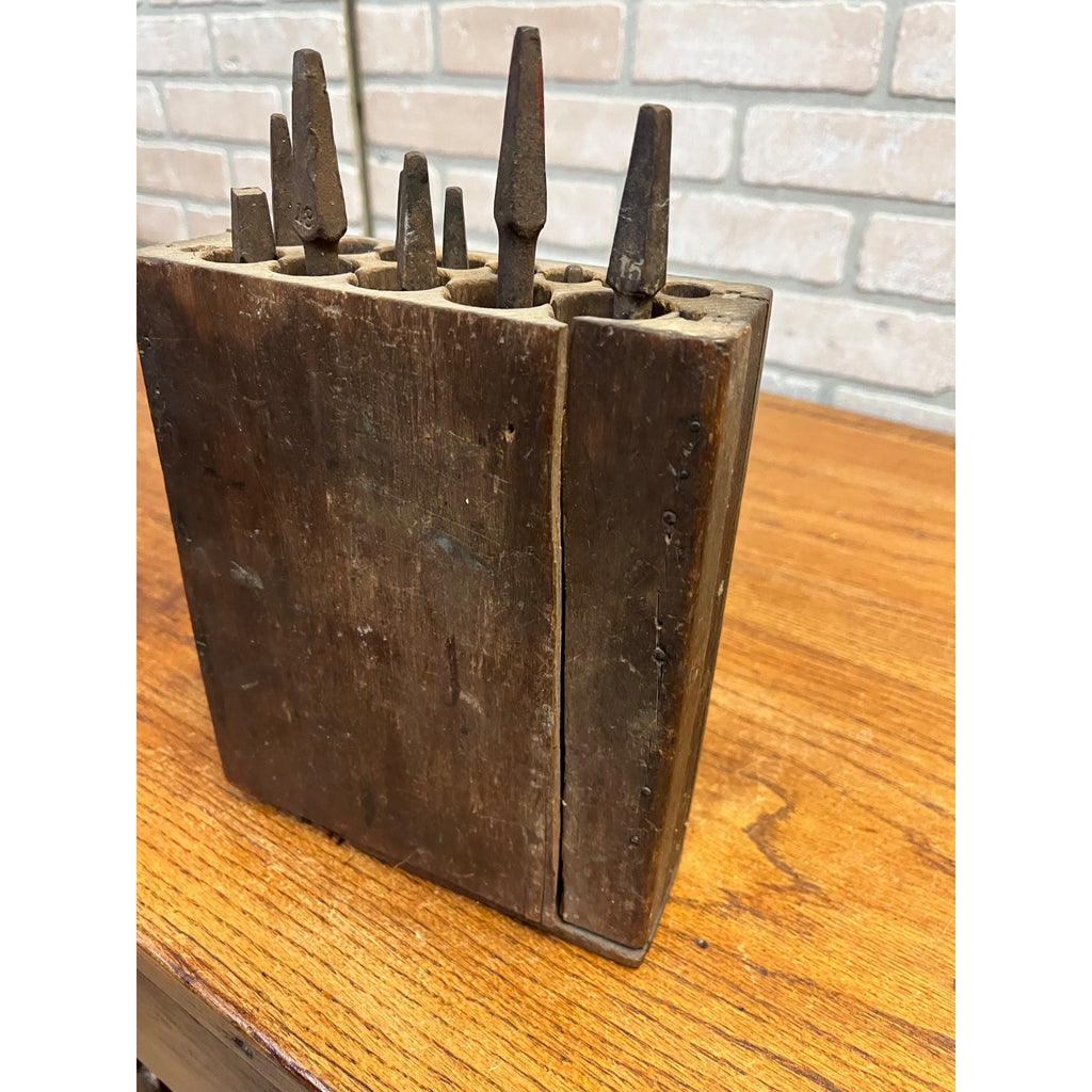 Antique Vintage Auger Bit Braces Case w/ 12 Bits Carpenter Woodworkign Tools
