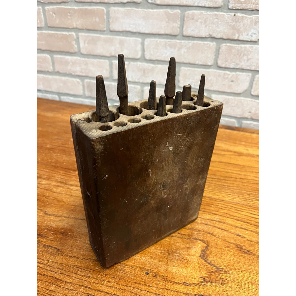 Antique Vintage Auger Bit Braces Case w/ 12 Bits Carpenter Woodworkign Tools