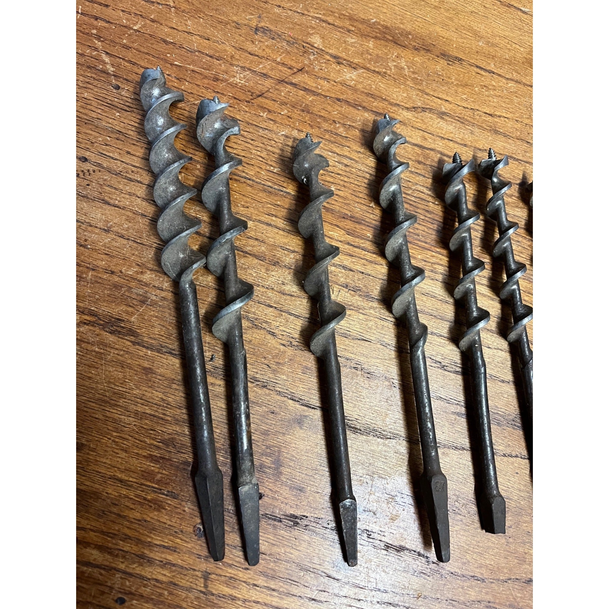Antique Vintage Auger Bit Braces Case w/ 12 Bits Carpenter Woodworkign Tools