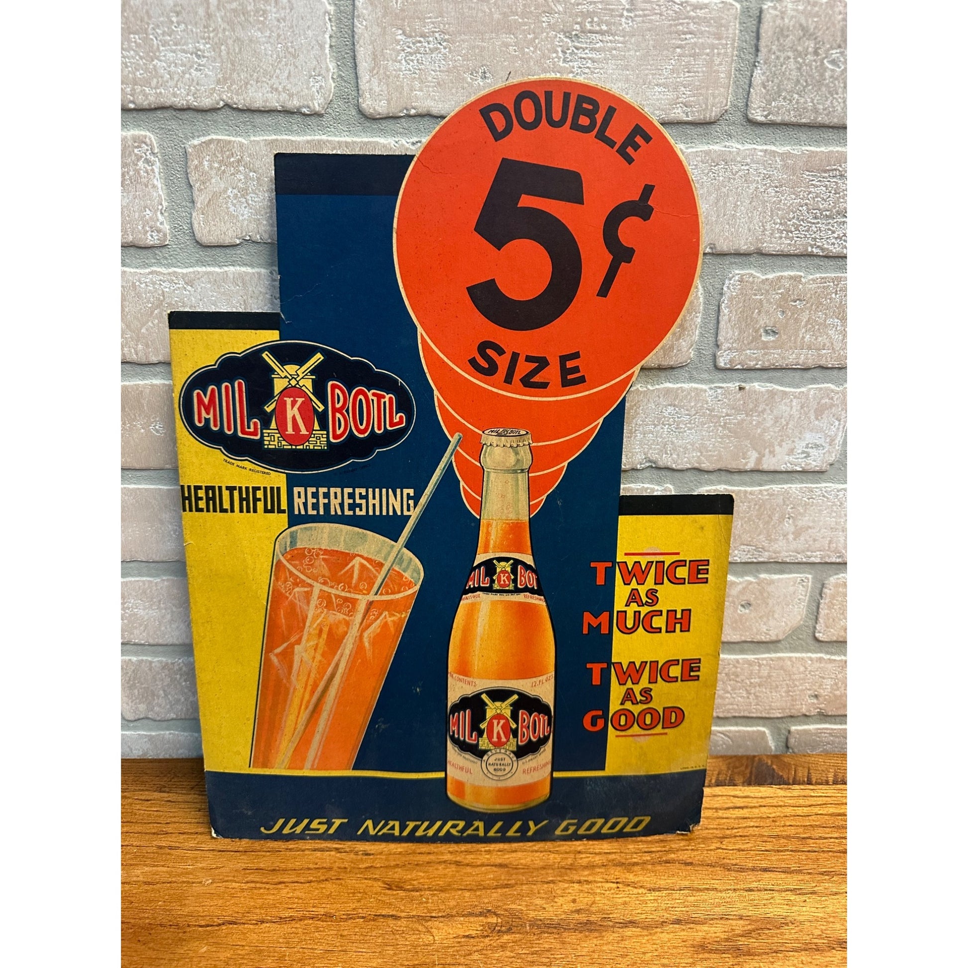 Vintage 1930s Mil-Kay Soda Advertising Cardboard Litho Sign Bottle Store Display