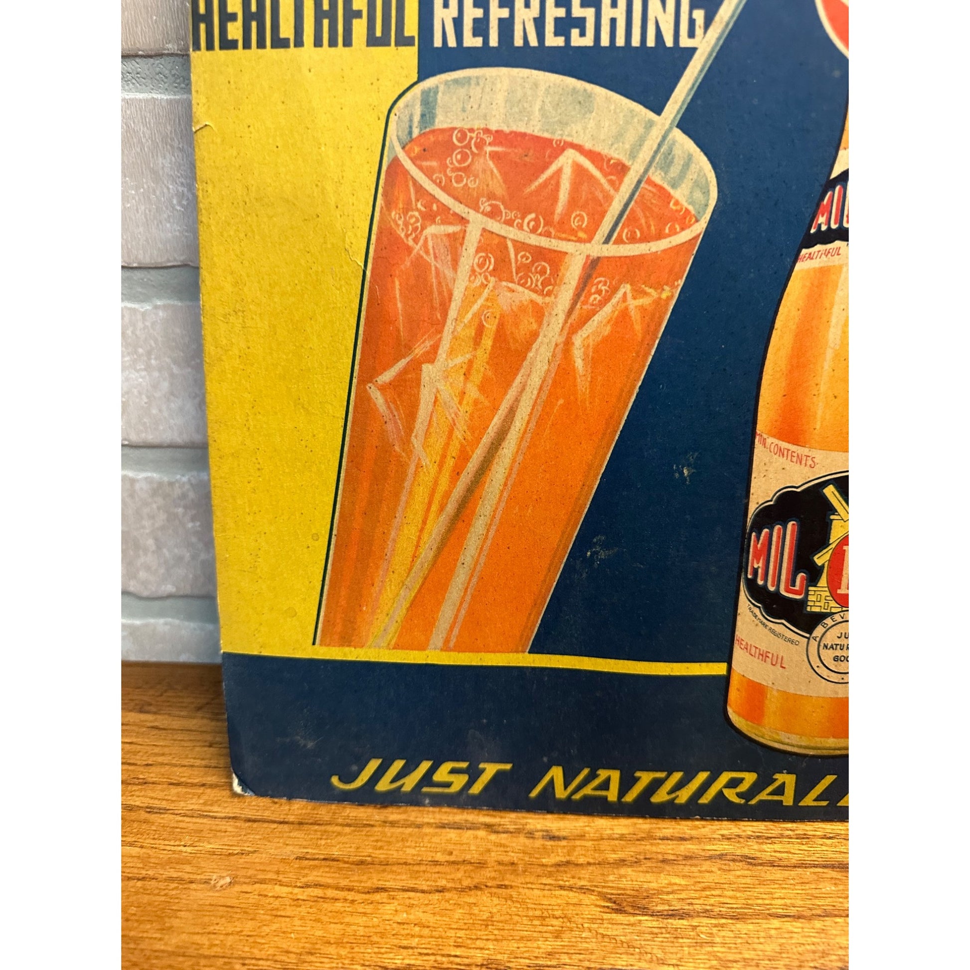 Vintage 1930s Mil-Kay Soda Advertising Cardboard Litho Sign Bottle Store Display