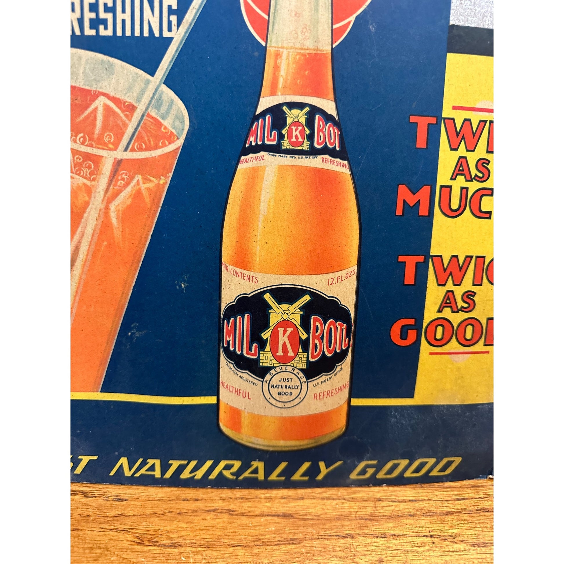 Vintage 1930s Mil-Kay Soda Advertising Cardboard Litho Sign Bottle Store Display