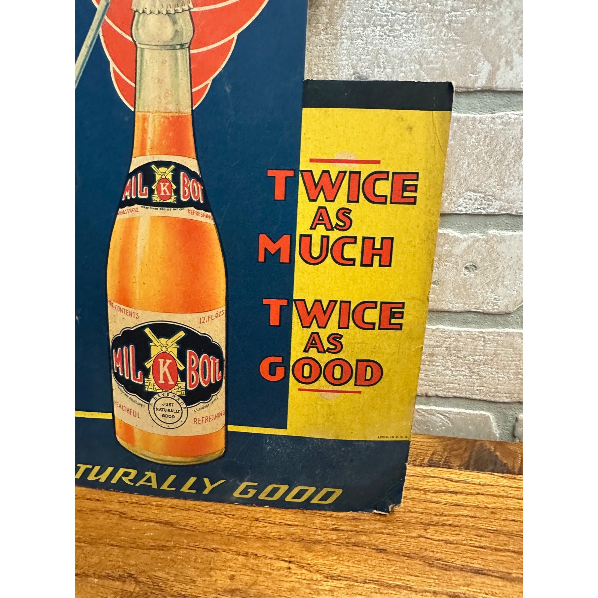 Vintage 1930s Mil-Kay Soda Advertising Cardboard Litho Sign Bottle Store Display